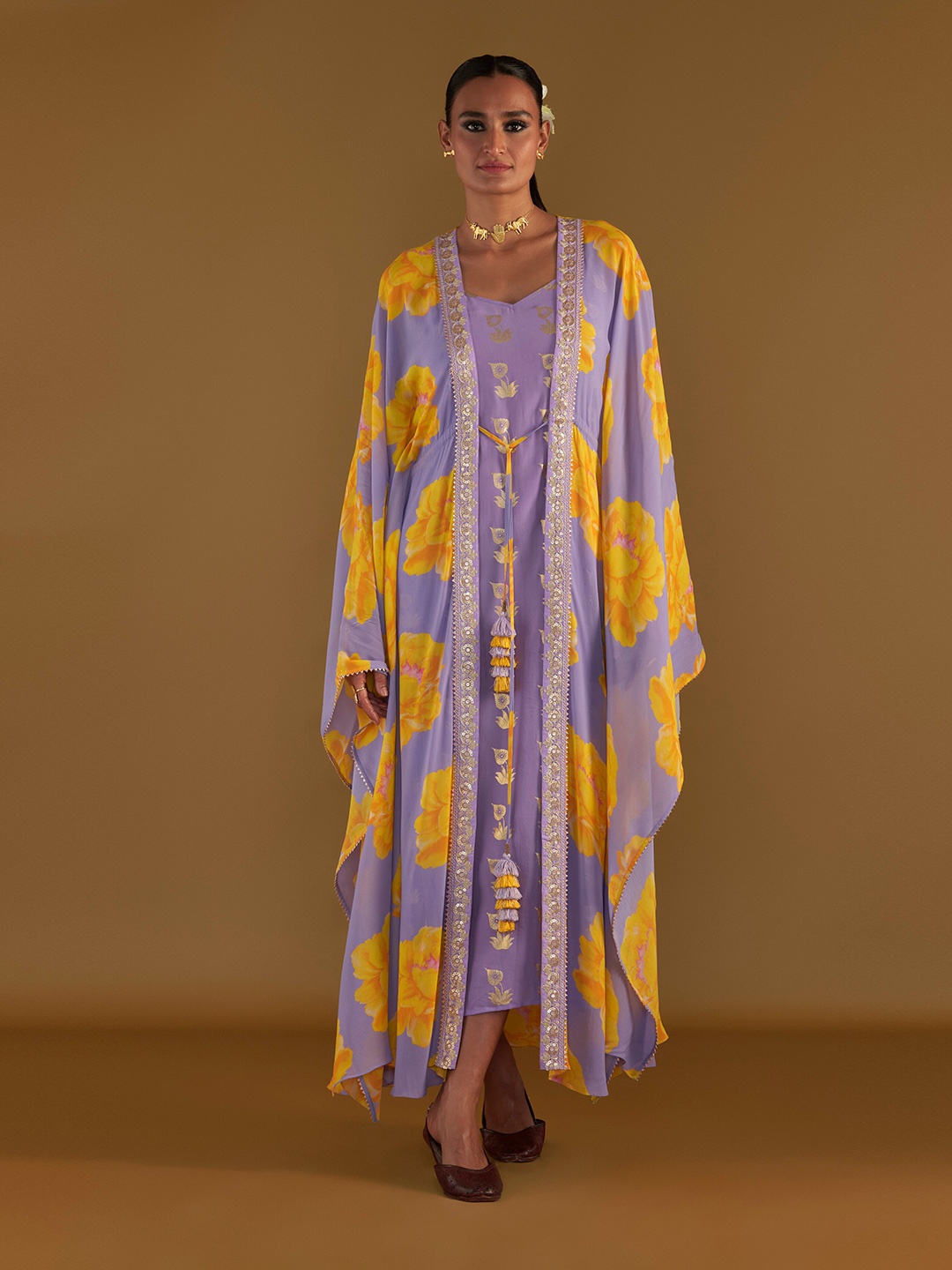 

Masaba Lilac Sunshine Mimosa Tie Up Kaftan With Slip, Lavender