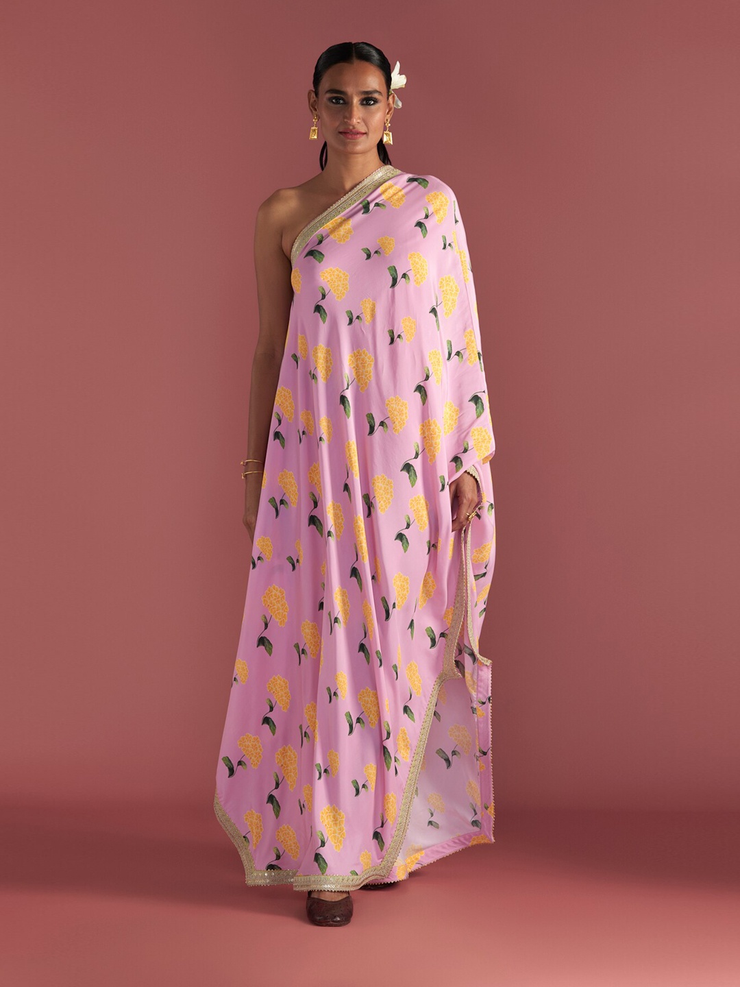 

Masaba Blush Honeycomb One Shoulder Kaftan, Pink