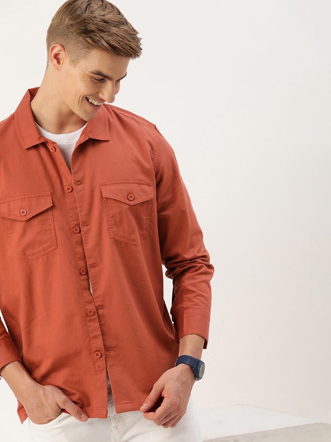 

Mast & Harbour Standard Cotton Shacket, Rust