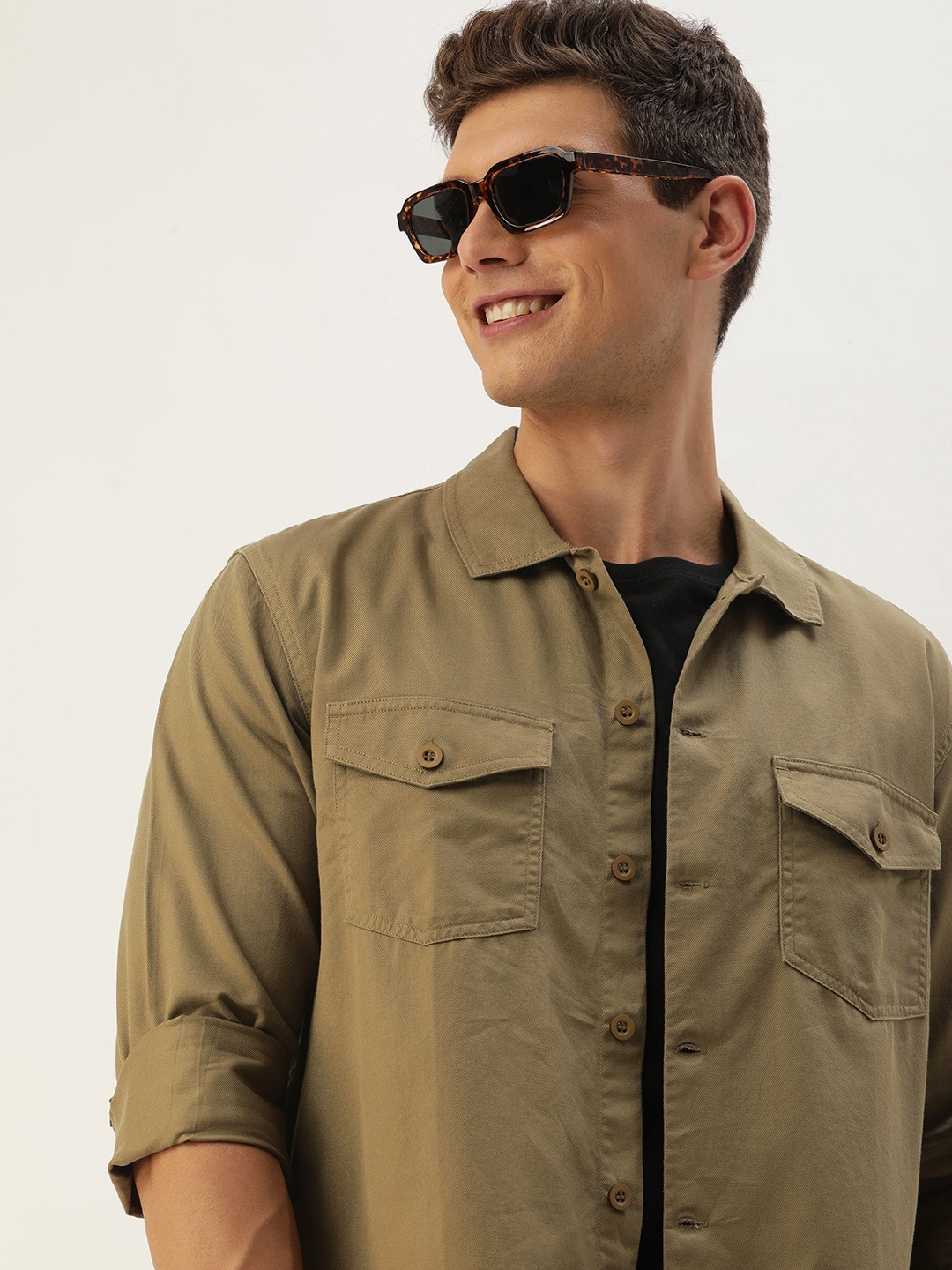 

Mast & Harbour Men Standard Cotton Shacket, Olive