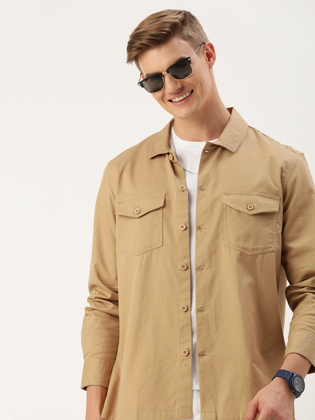 

Mast & Harbour Men Standard Cotton Shacket, Beige