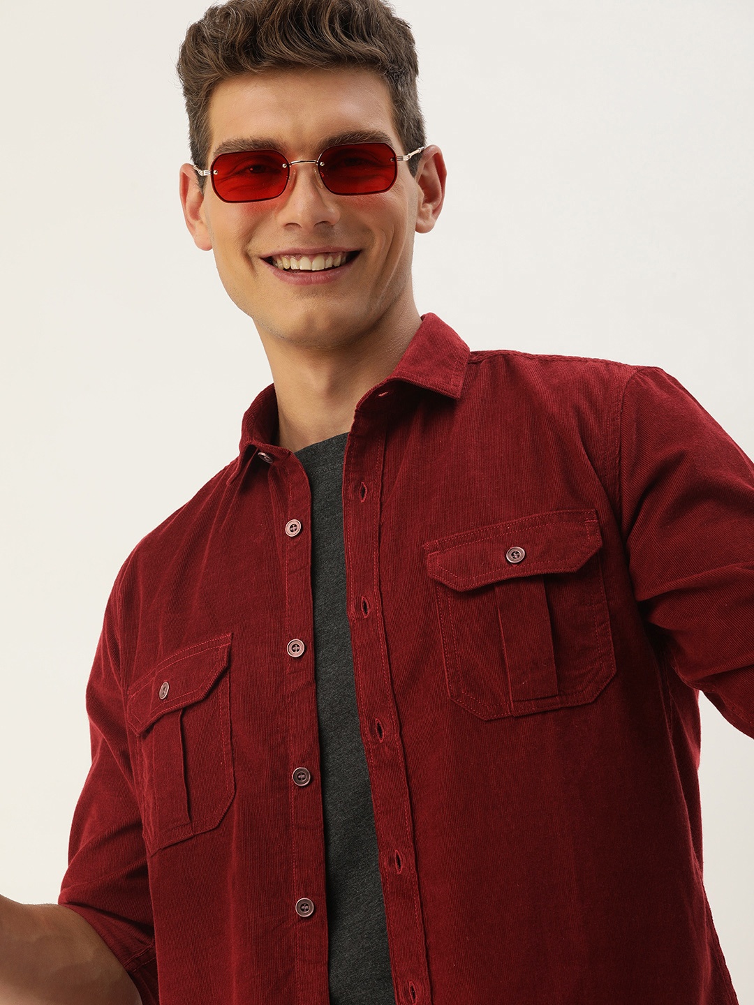 

Mast & Harbour Men Standard Corduroy Cotton Shirt, Red