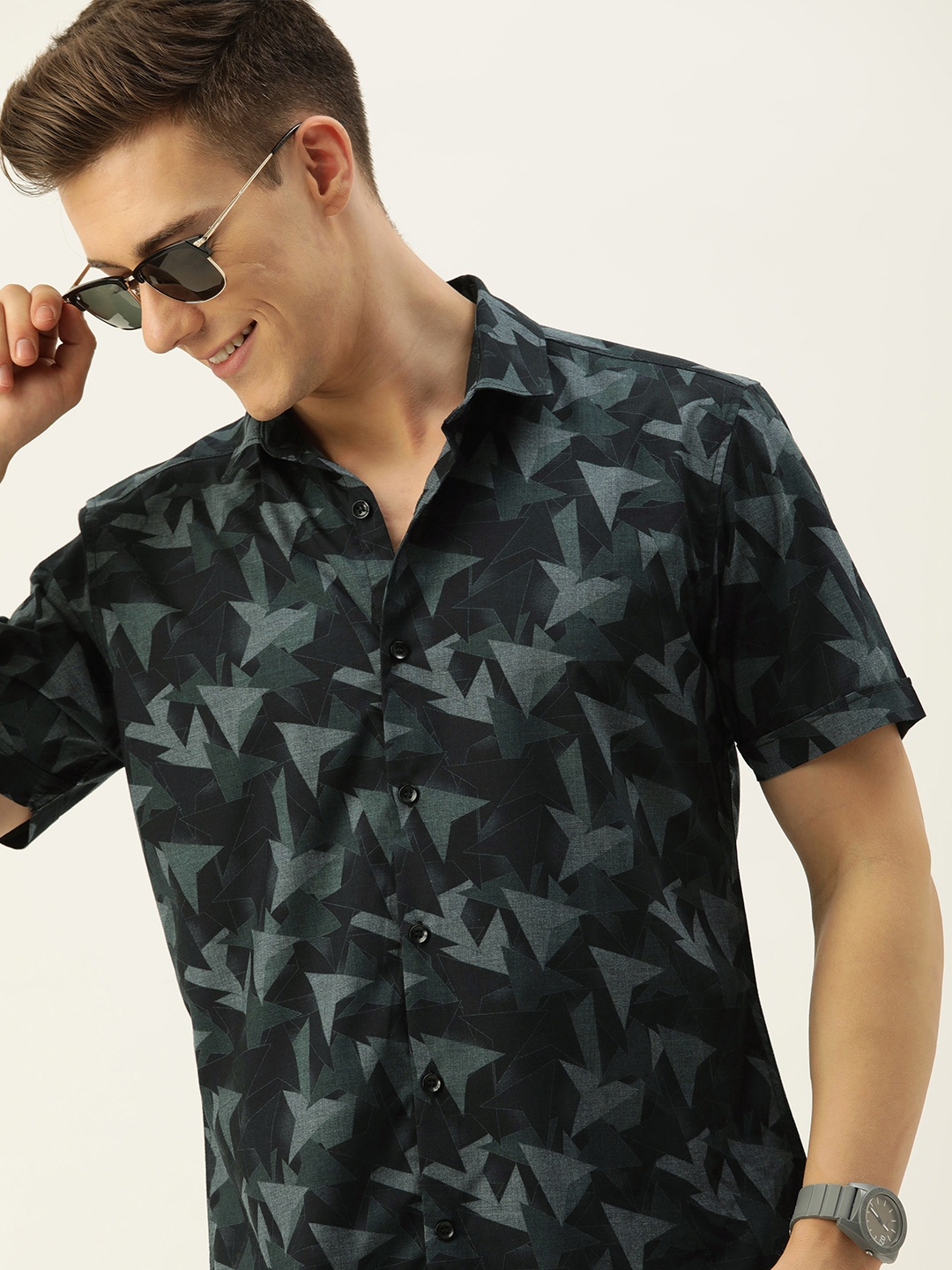 

Mast & Harbour Men Opaque Printed Casual Shirt, Teal