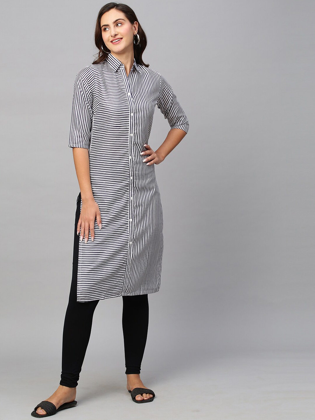 

Sangria Striped Cotton Straight Kurta, White