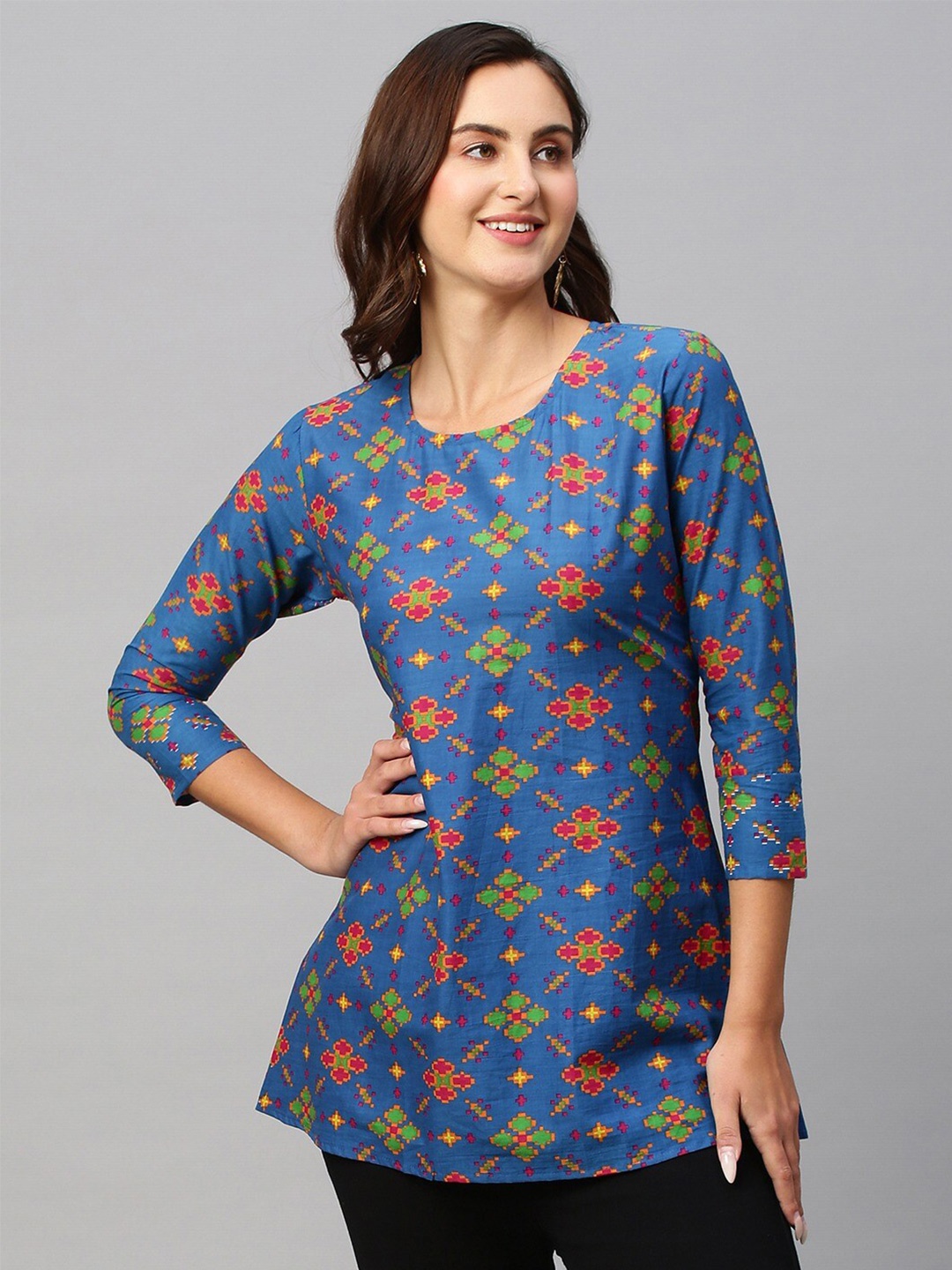 

Sangria Ethnic Motifs Printed Pure Cotton Kurti, Blue