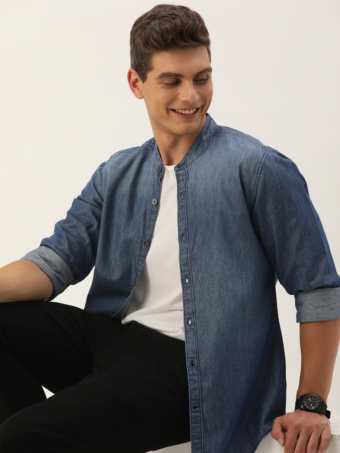 

Mast & Harbour Men Standard Opaque Casual Shirt, Blue