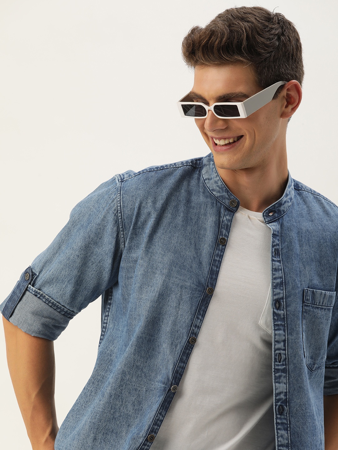 

Mast & Harbour Men Standard Opaque Casual Shirt, Blue