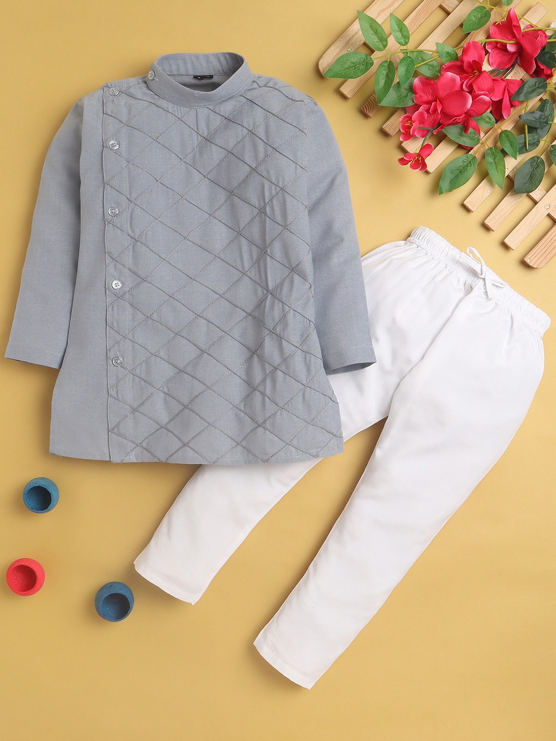 

BAESD Boys Band Collar Kurta with Pyjamas, Grey