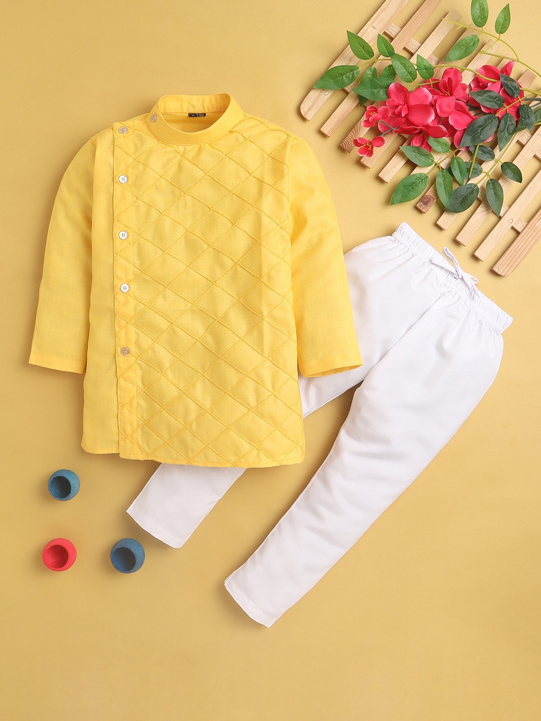 

BAESD Boys Band Collar Kurta with Pyjamas, Yellow