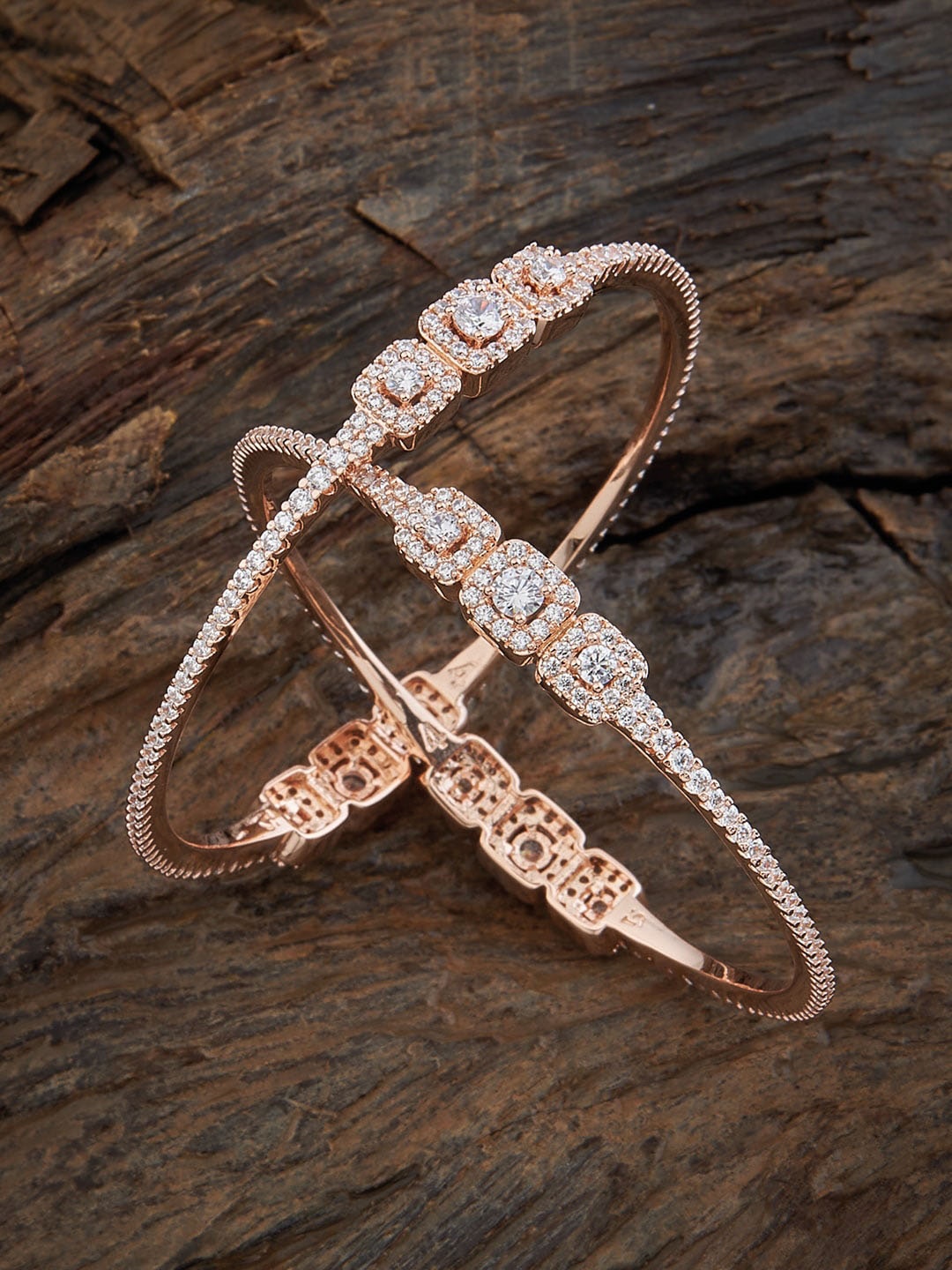 

Kushal's Fashion Jewellery Set Of 2 Rose Gold-Plated Zircon-Studded Bangles