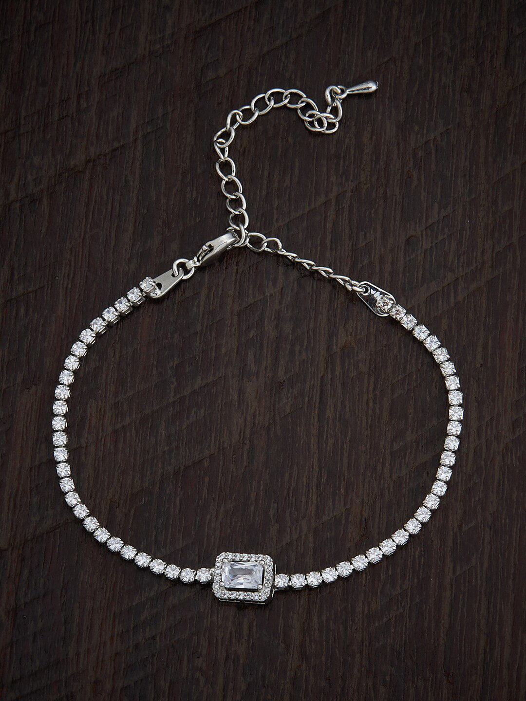 

Kushal's Fashion Jewellery Rhodium-Plated Zircon-Studded Wraparound Bracelet, Silver