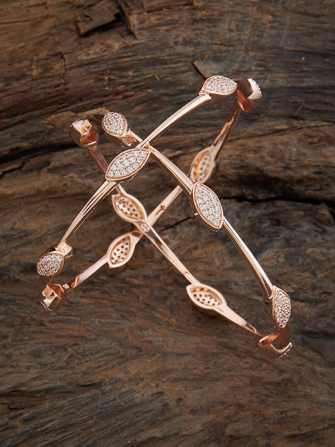 

Kushal's Fashion Jewellery Set Of 2 Rose Gold-Plated Zircon-Studded Bangles