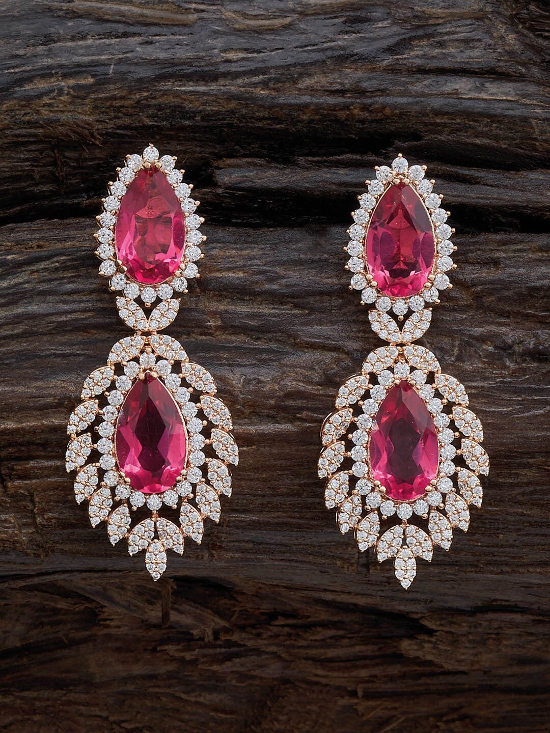 

Kushal's Fashion Jewellery Rose Gold-Plated CZ Stone Studded Contemporary Drop Earrings