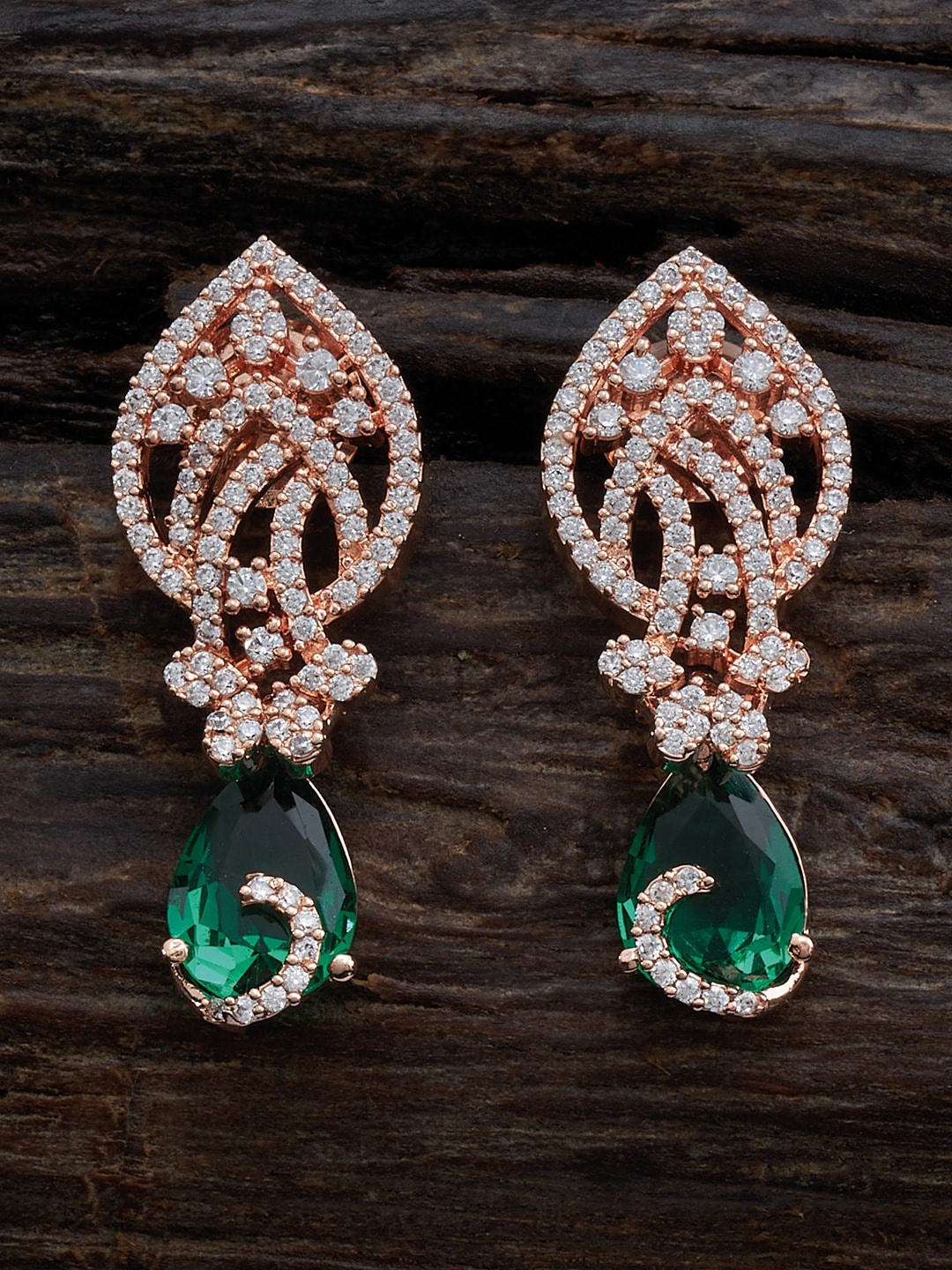 

Kushal's Fashion Jewellery Rose Gold-Plated CZ Stone Studded Contemporary Drop Earrings