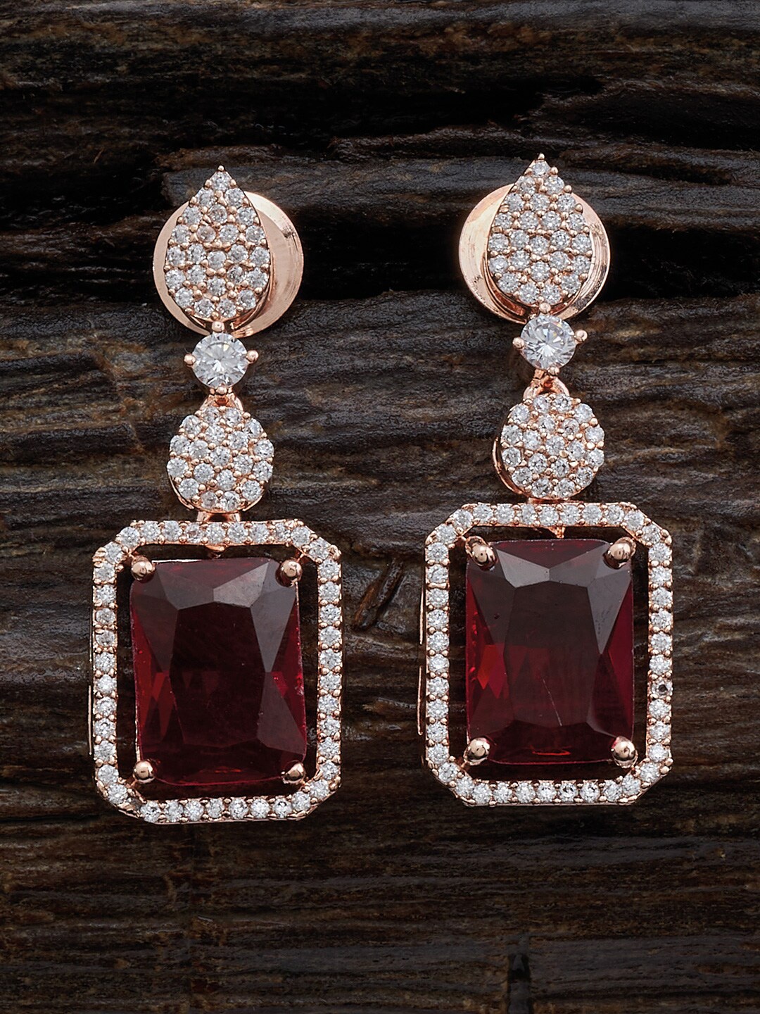 

Kushal's Fashion Jewellery Rose Gold-Plated Cubic Zirconia-Studded Drop Earrings