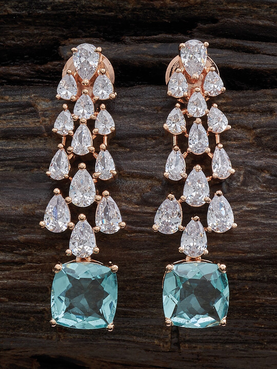

Kushal's Fashion Jewellery Rose Gold-Plated Zircon-Studded Contemporary Drop Earrings