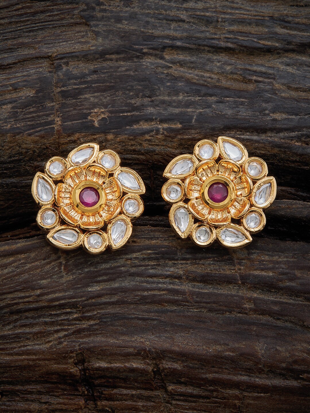 

Kushal's Fashion Jewellery Gold-Plated Circular Studs Earrings, Red