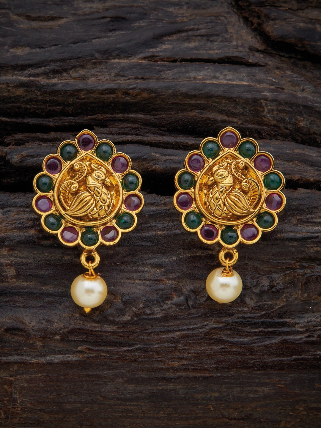 

Kushal's Fashion Jewellery Gold-Plated Teardrop Shaped Antique Studs Earrings