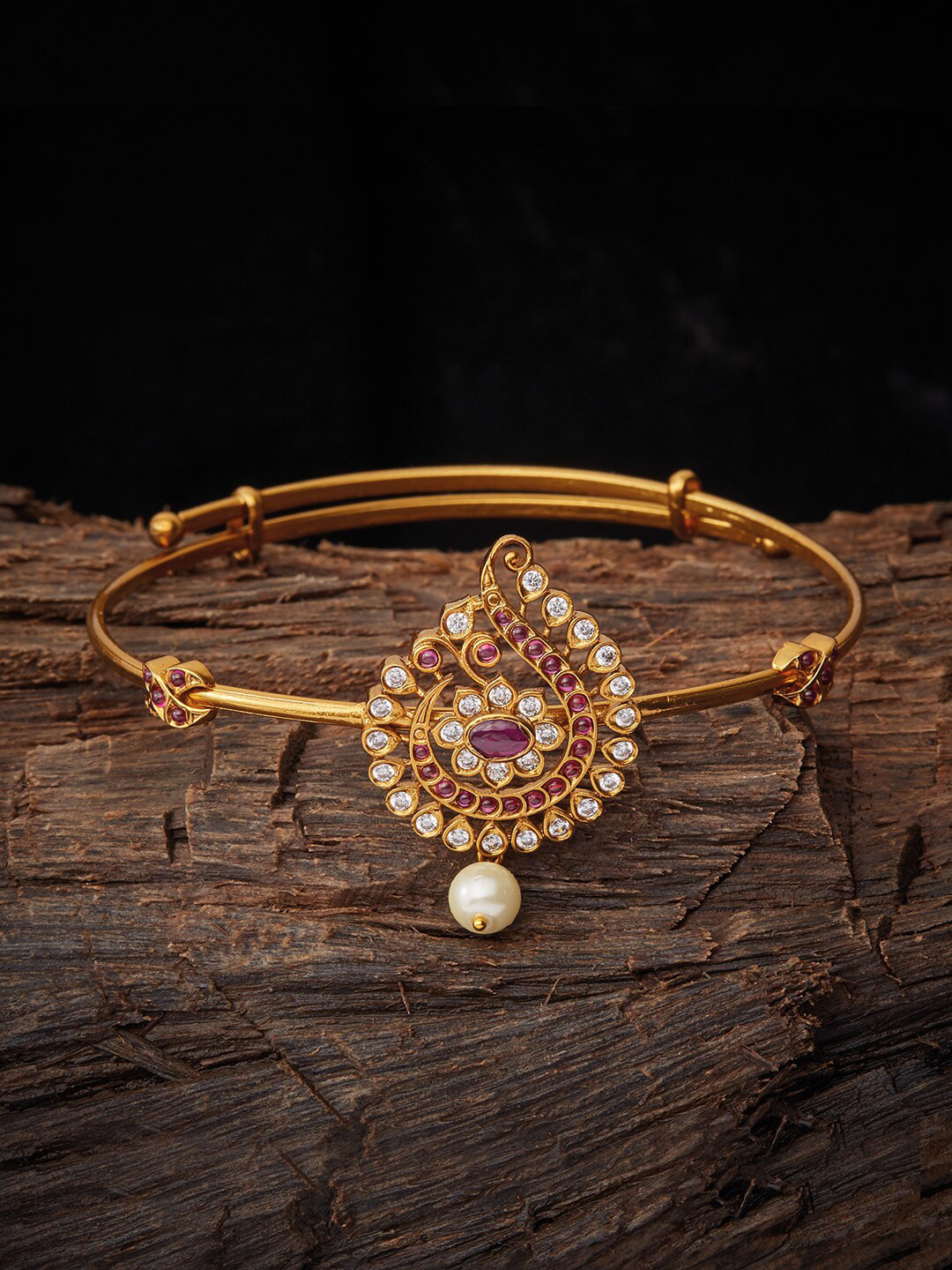 

Kushal's Fashion Jewellery Gold-Plated Stone Studded & Beaded Antique Armlet Bracelet