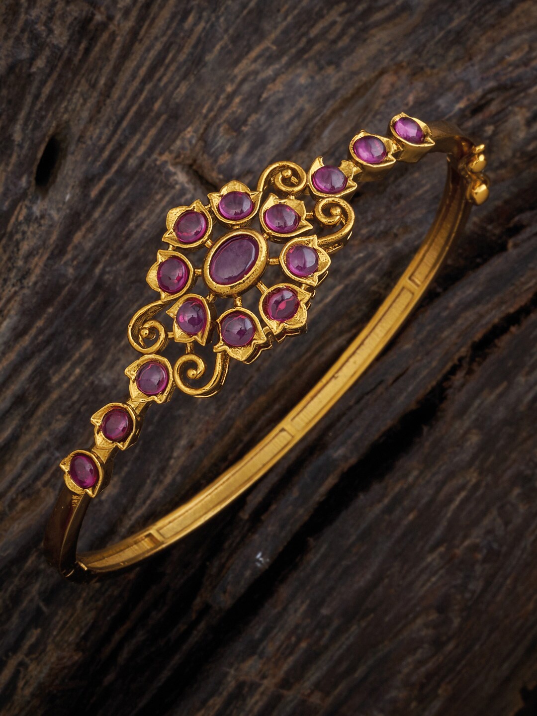 

Kushal's Fashion Jewellery Gold-Plated Stone Studded Antique Kada Bracelet