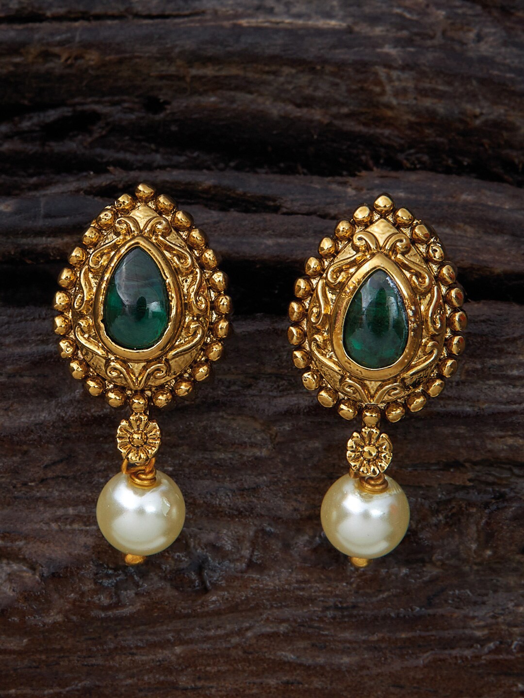 

Kushal's Fashion Jewellery Gold-Plated Teardrop Shaped Antique Drop Earrings