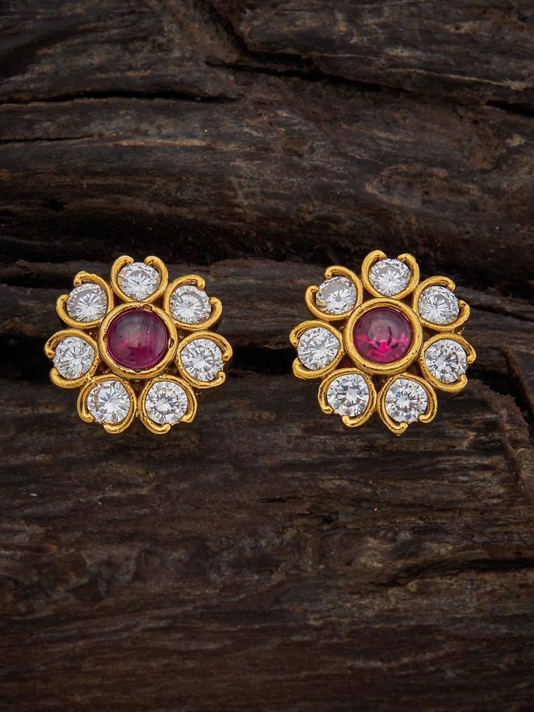 

Kushal's Fashion Jewellery Gold-Plated Circular Studs, Red