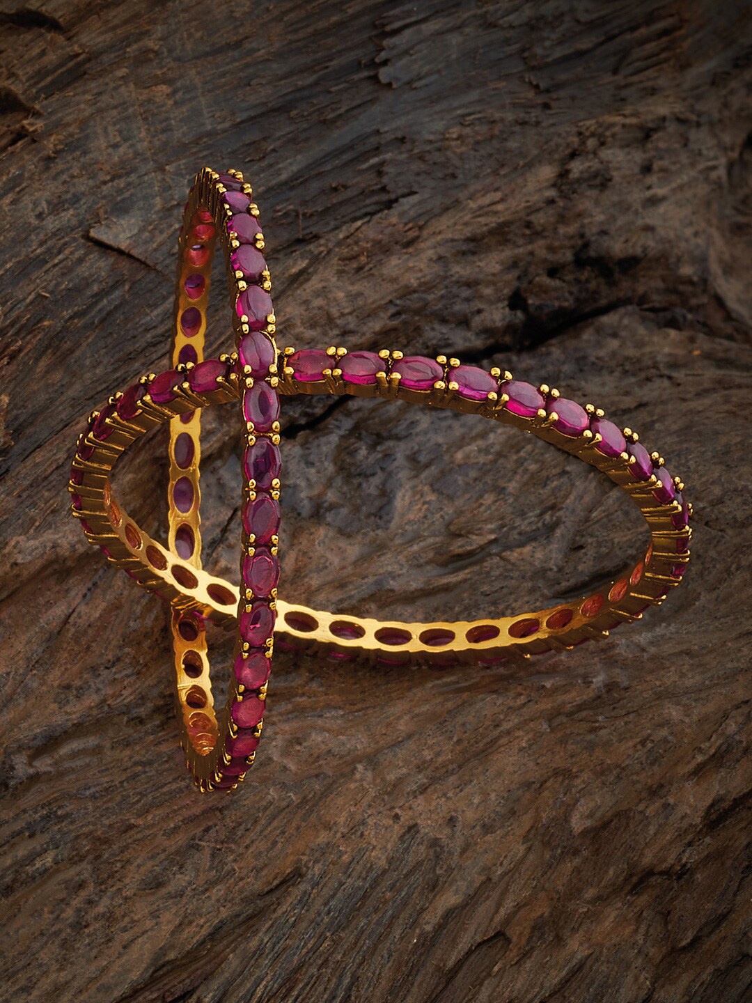 

Kushal's Fashion Jewellery Set Of 2 Gold-Plated Ruby-studded Ethnic Antique Bangles