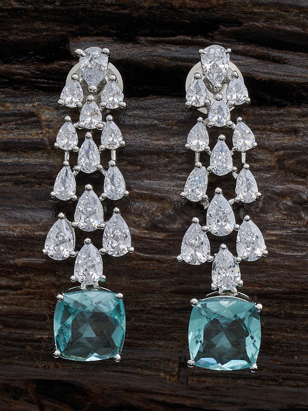 

Kushal's Fashion Jewellery Rhodium-Plated CZ Stone Contemporary Chandelier Drop Earrings, Sea green