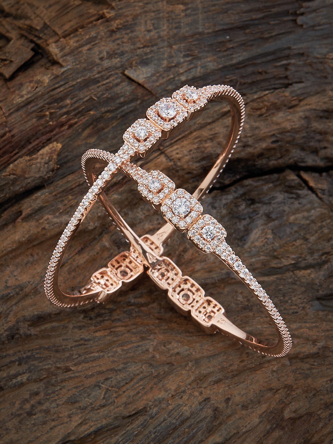 

Kushal's Fashion Jewellery Set Of 2 Rose Gold-Plated Zircon-Studded Bangles
