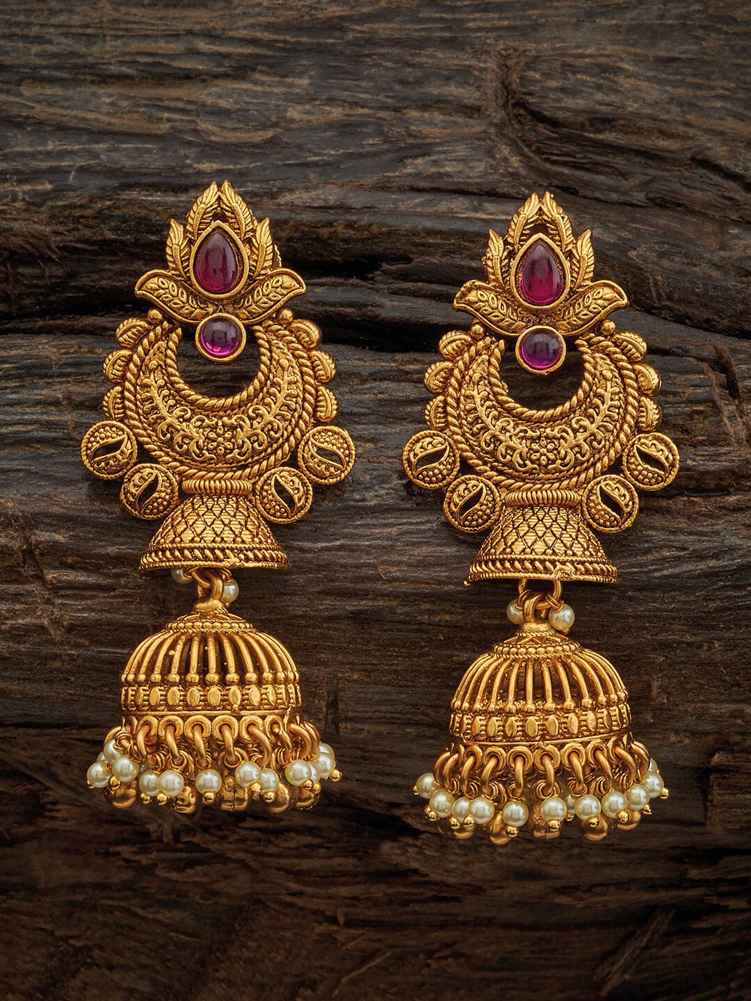 

Kushal's Fashion Jewellery Red Dome Shaped Jhumkas Earrings