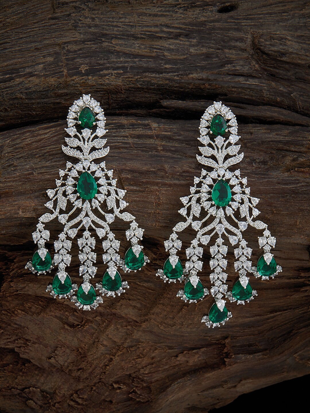 

Kushal's Fashion Jewellery Rhodium-Plated Zircon Studded Contemporary Drop Earrings, Silver