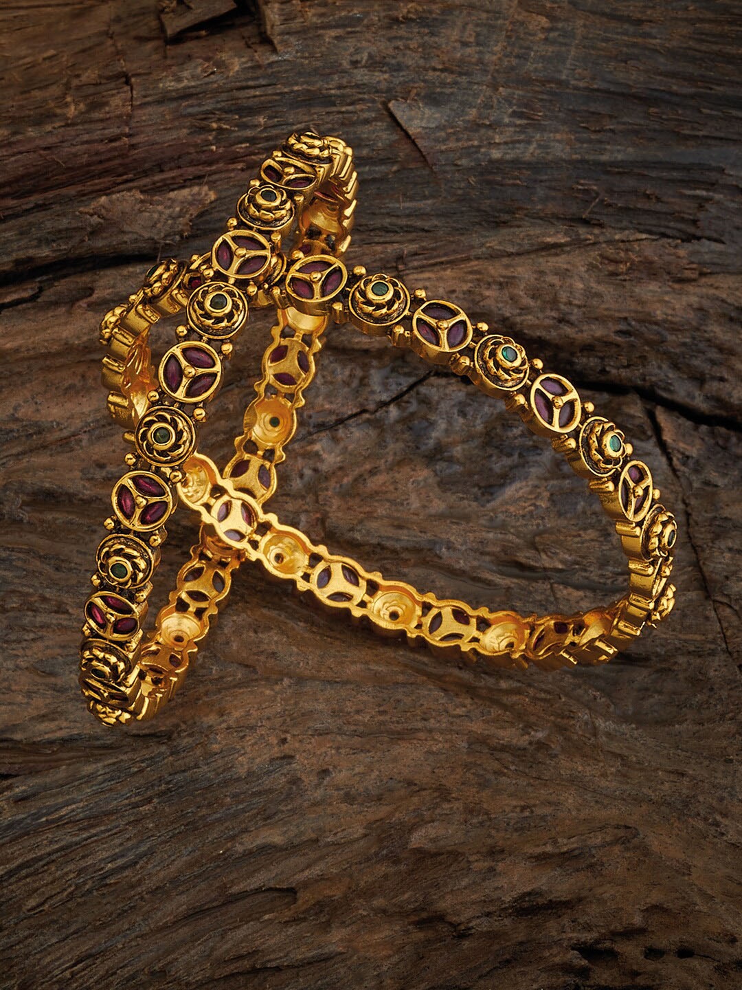 

Kushal's Fashion Jewellery Set Of 2 Gold-Plated Stone-Studded Bangles