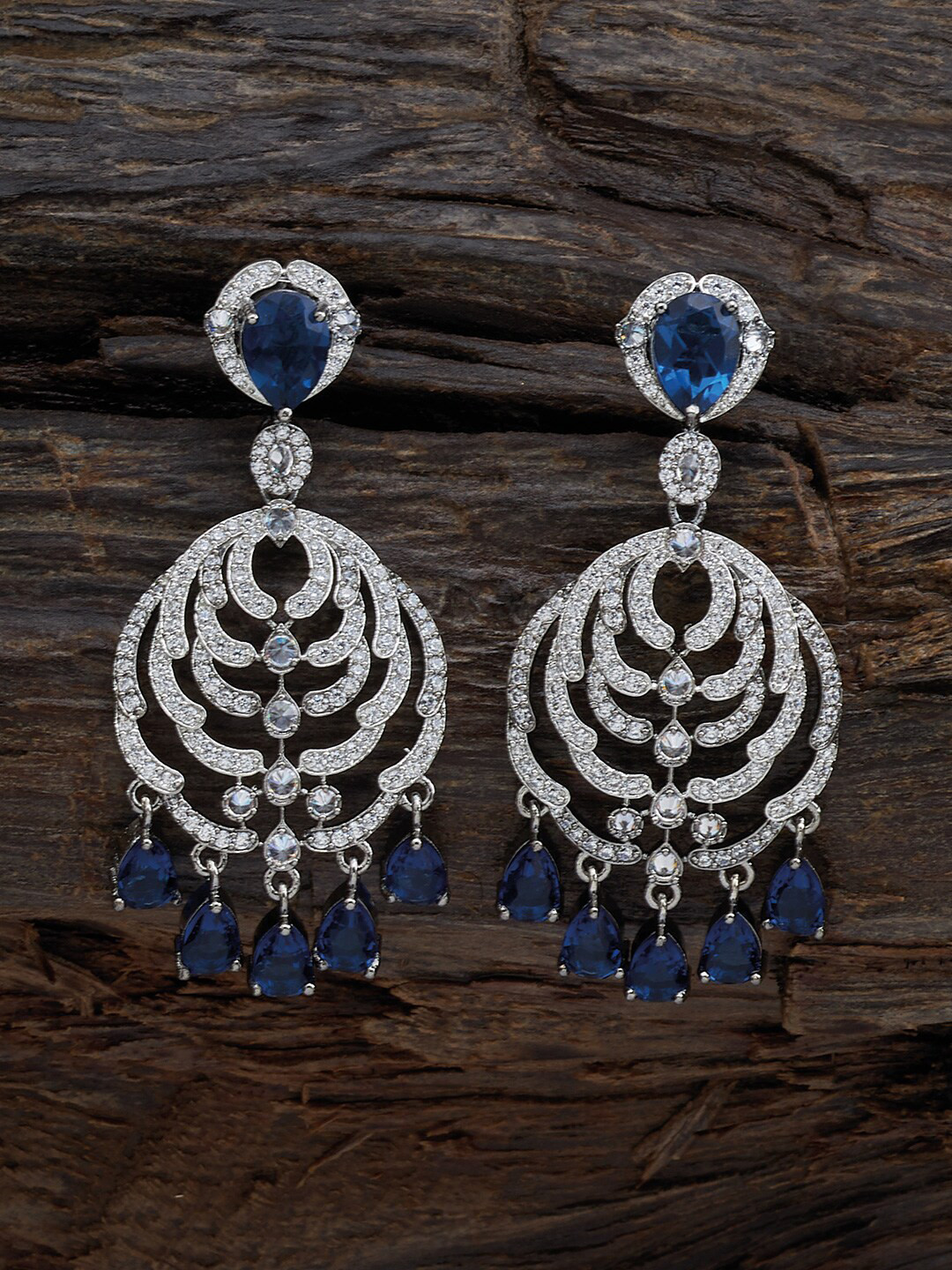 

Kushal's Fashion Jewellery Rhodium-Plated Cubic Zirconia Contemporary Drop Earrings, Silver