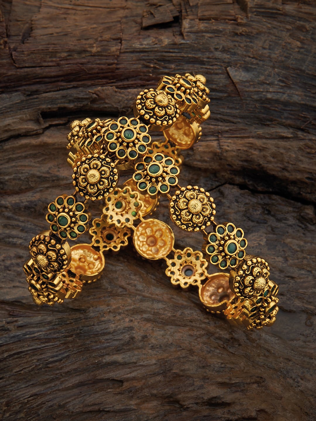 

Kushal's Fashion Jewellery Set Of 2 Gold-Plated Stone-studded Bangles