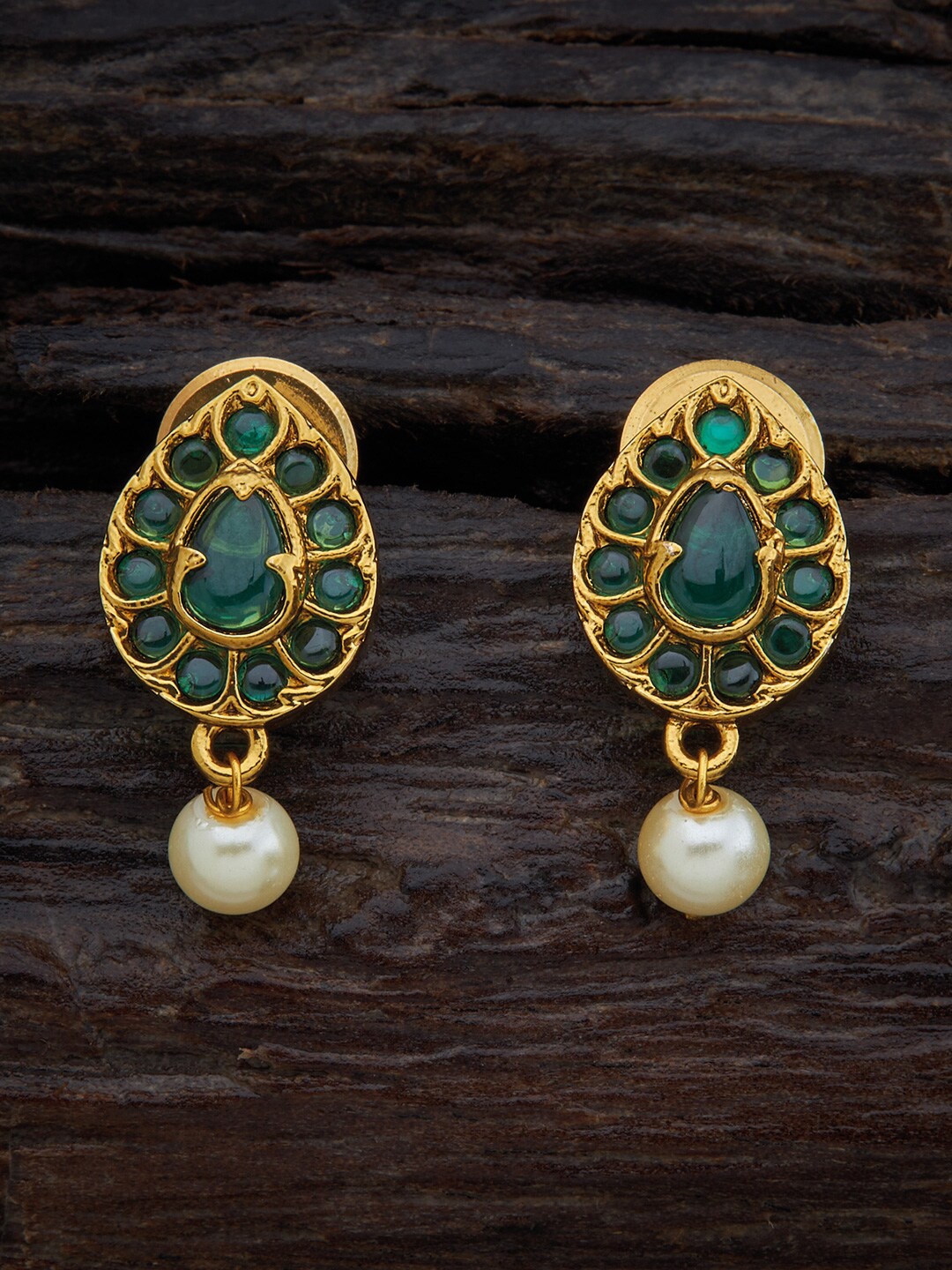 

Kushal's Fashion Jewellery Gold-Plated Teardrop Shaped Antique Drop Earrings