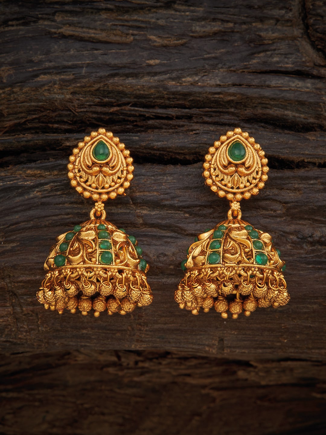 

Kushal's Fashion Jewellery Gold-Plated Dome Shaped Jhumkas Antique Earring