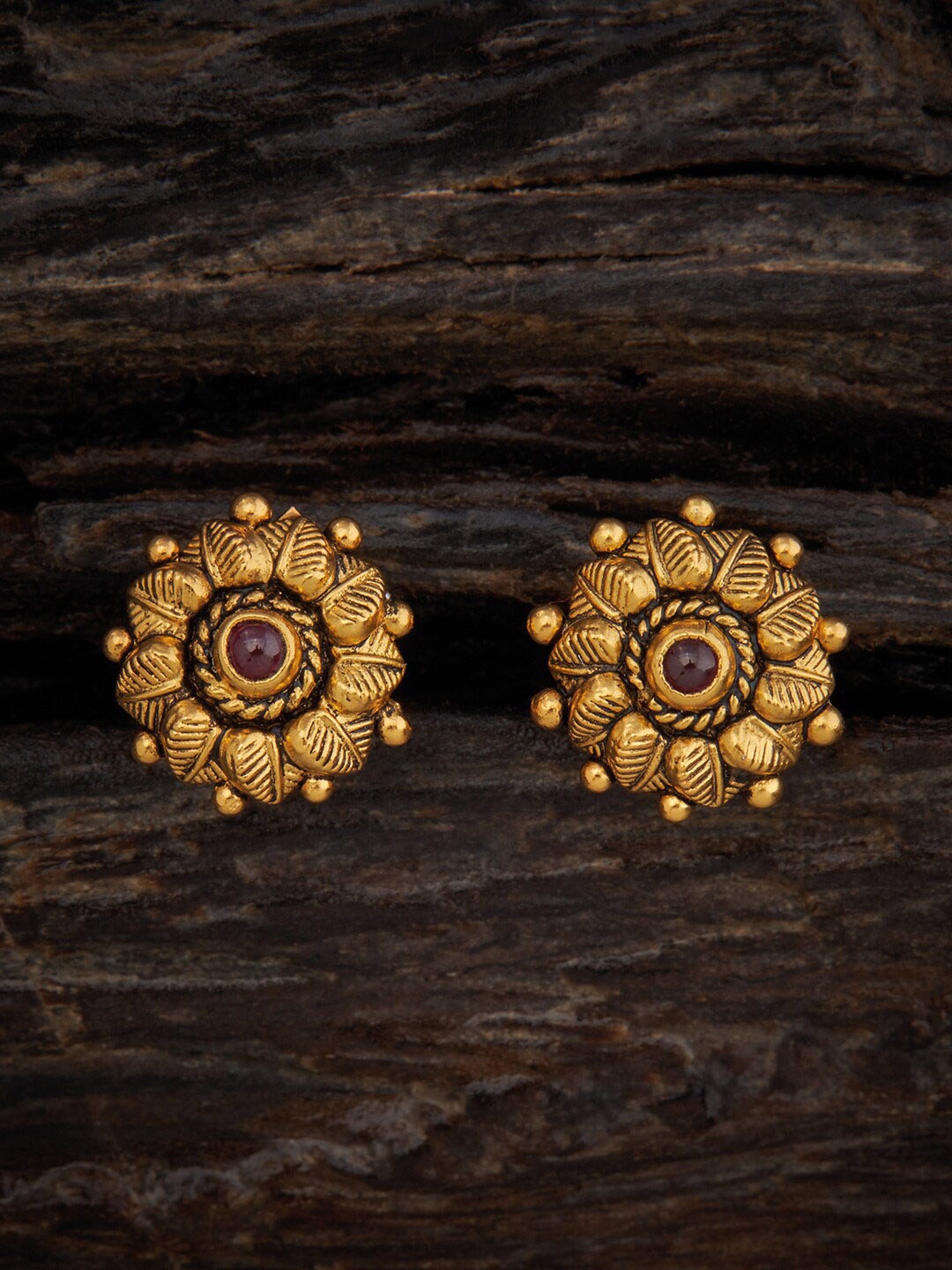 

Kushal's Fashion Jewellery Gold-Plated Circular 92.5 Pure Silver Temple Studs, Red