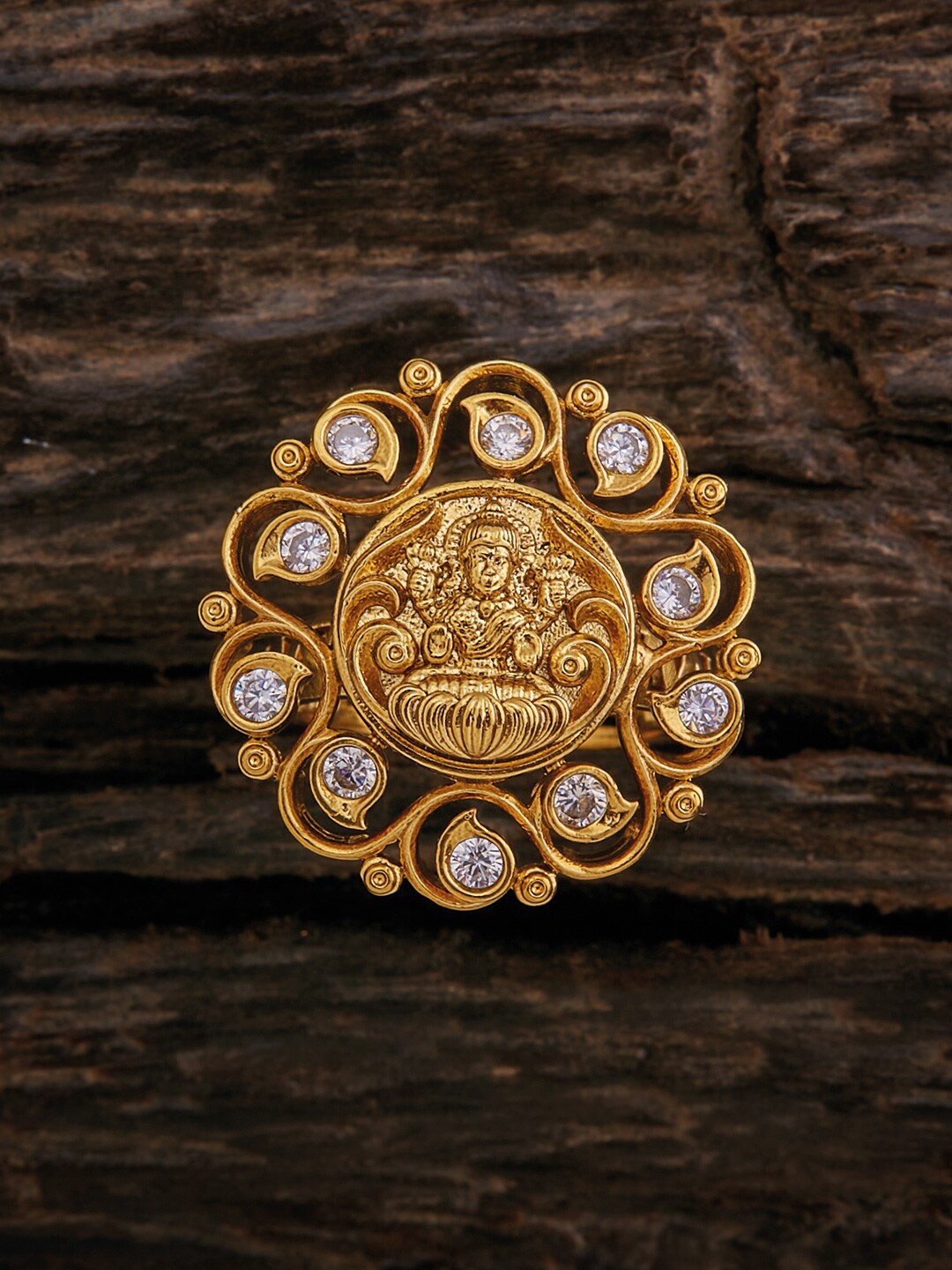 

Kushal's Fashion Jewellery Gold-Plated Stone-studded Ethnic Antique Finger Ring