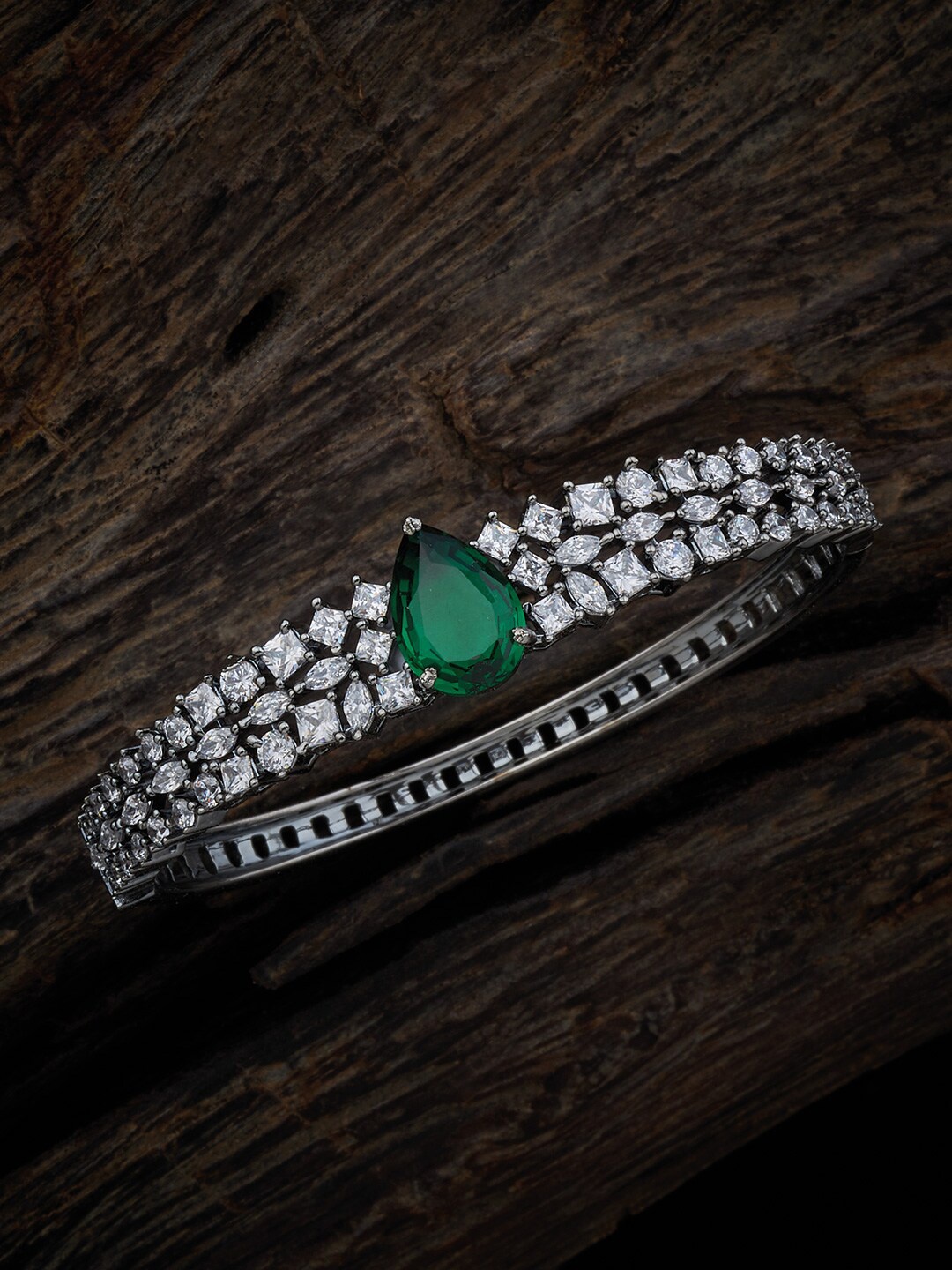 

Kushal's Fashion Jewellery Rhodium-Plated Cubic Zirconia Kada Bracelet, Silver