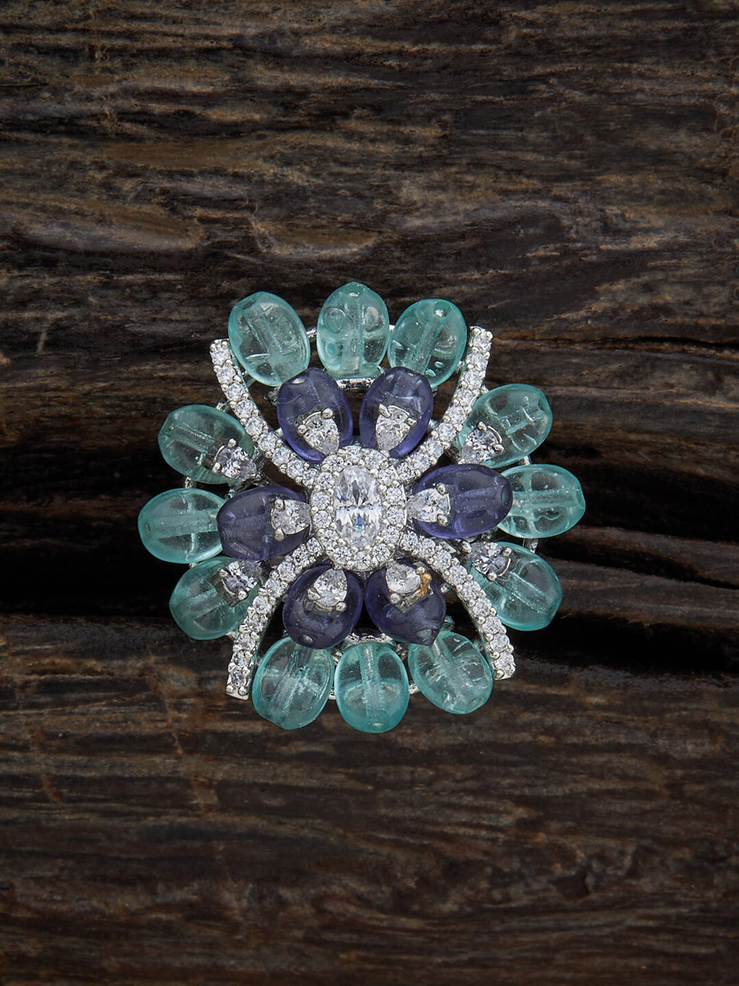 

Kushal's Fashion Jewellery Rhodium-Plated Zircon-studded Finger Ring, Silver
