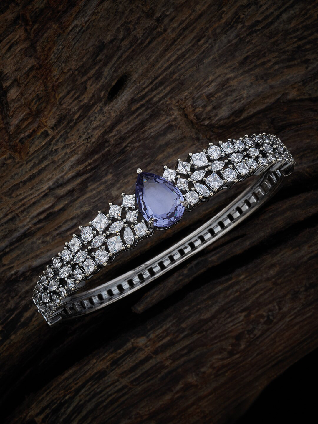 

Kushal's Fashion Jewellery Rhodium-Plated Cubic Zirconia Kada Bracelet, Silver