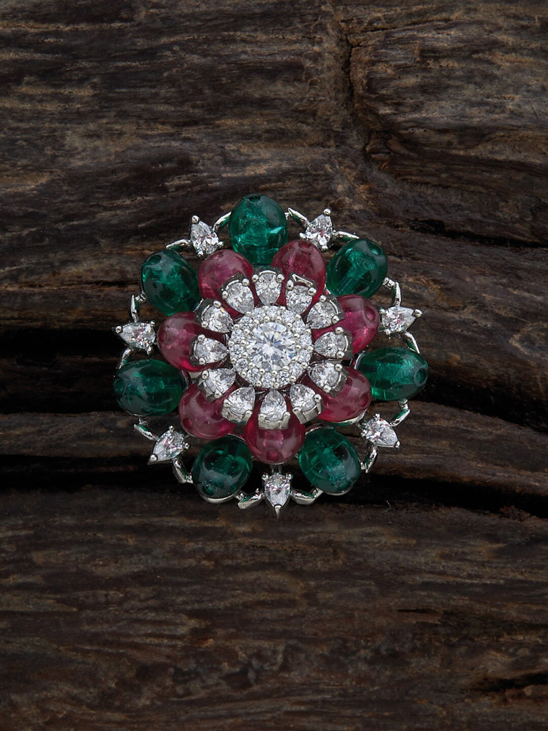 

Kushal's Fashion Jewellery Rhodium-Plated CZ-Studded Ring, Silver