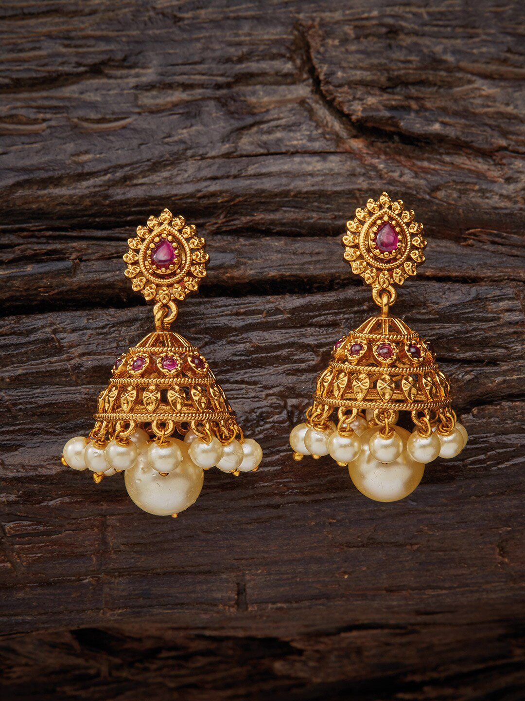 

Kushal's Fashion Jewellery Gold-Plated Dome Shaped Jhumkas