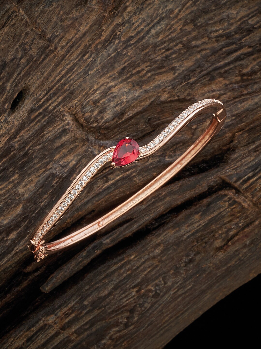 

Kushal's Fashion Jewellery Rose Gold-Plated Cubic Zirconia Studded Kada Bracelet