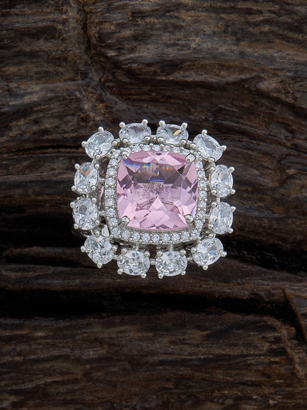

Kushal's Fashion Jewellery Rhodium-Plated Zircon-studded Finger Ring, Silver