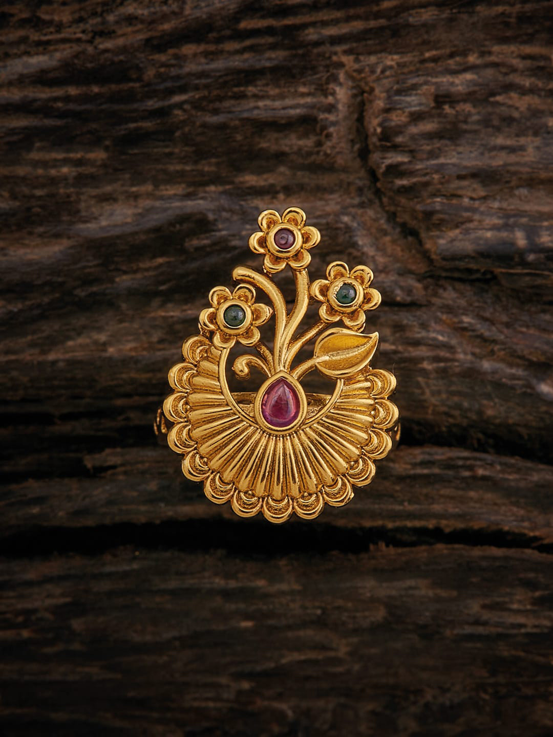 

Kushal's Fashion Jewellery Gold Plated Stone-studded Ethnic Antique Finger Ring
