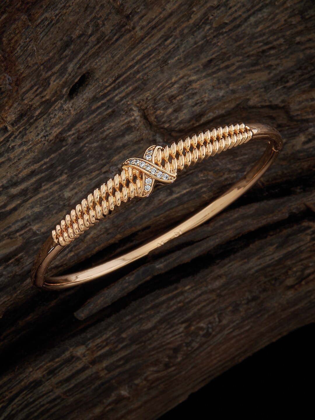 

Kushal's Fashion Jewellery Women Gold-Plated Cubic Zirconia-Studded Kada Bracelet