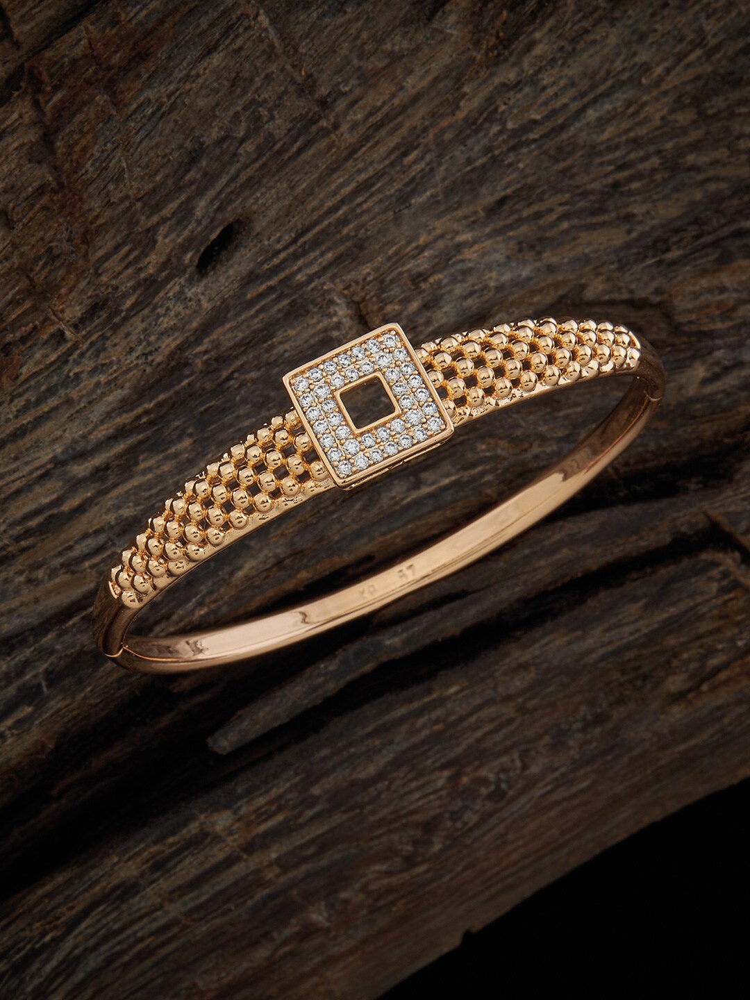

Kushal's Fashion Jewellery Women Gold-Plated Cubic Zirconia-Studded Kada Bracelet