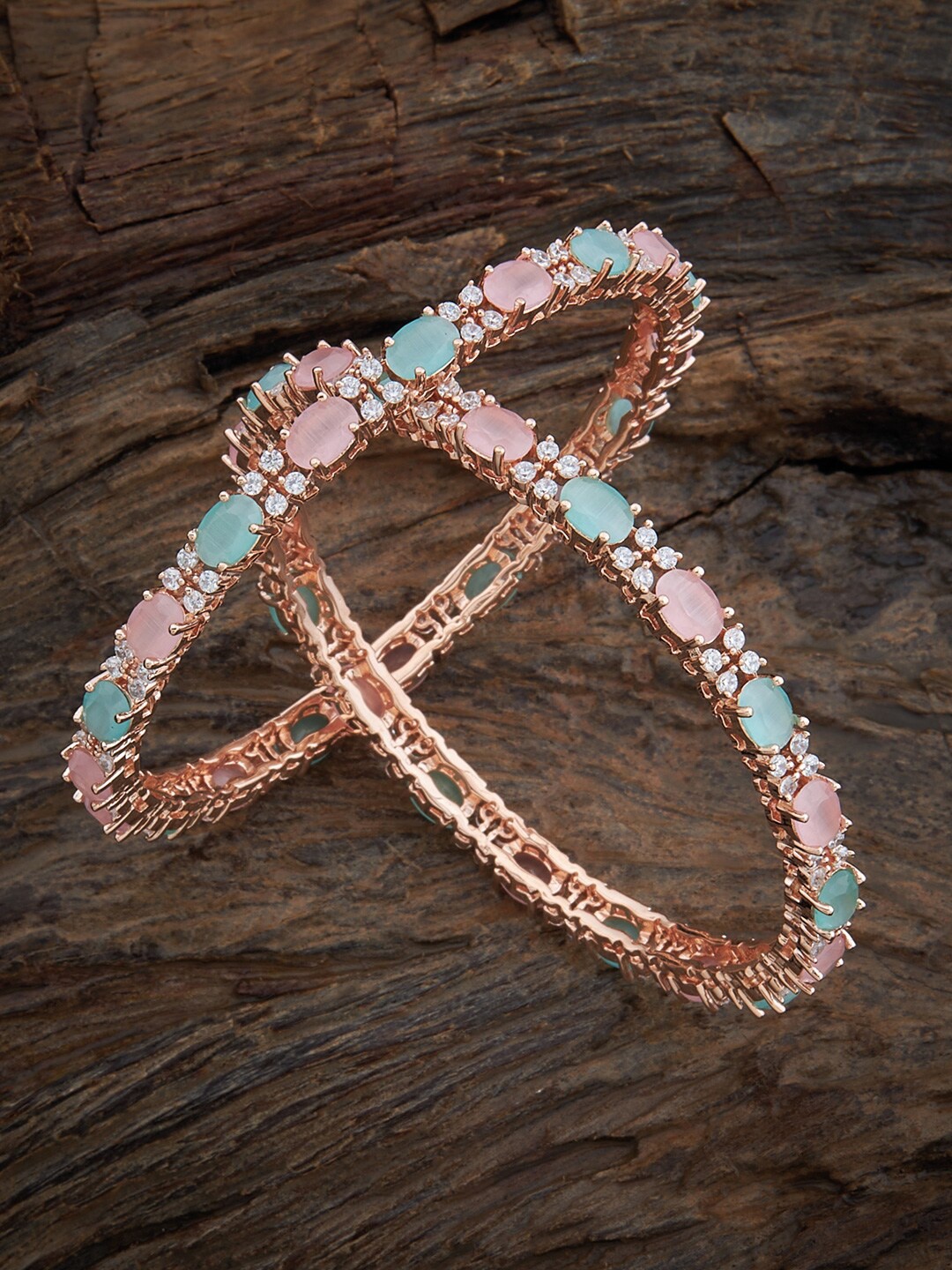 

Kushal's Fashion Jewellery Set Of 2 Rose Gold-Plated Zircon Studded Bangles
