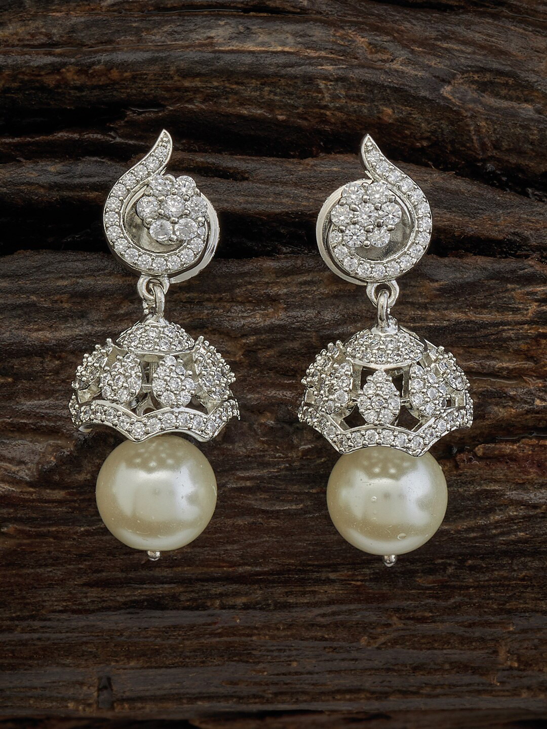 

Kushal's Fashion Jewellery Rhodium-Plated Dome Shaped Jhumkas, White